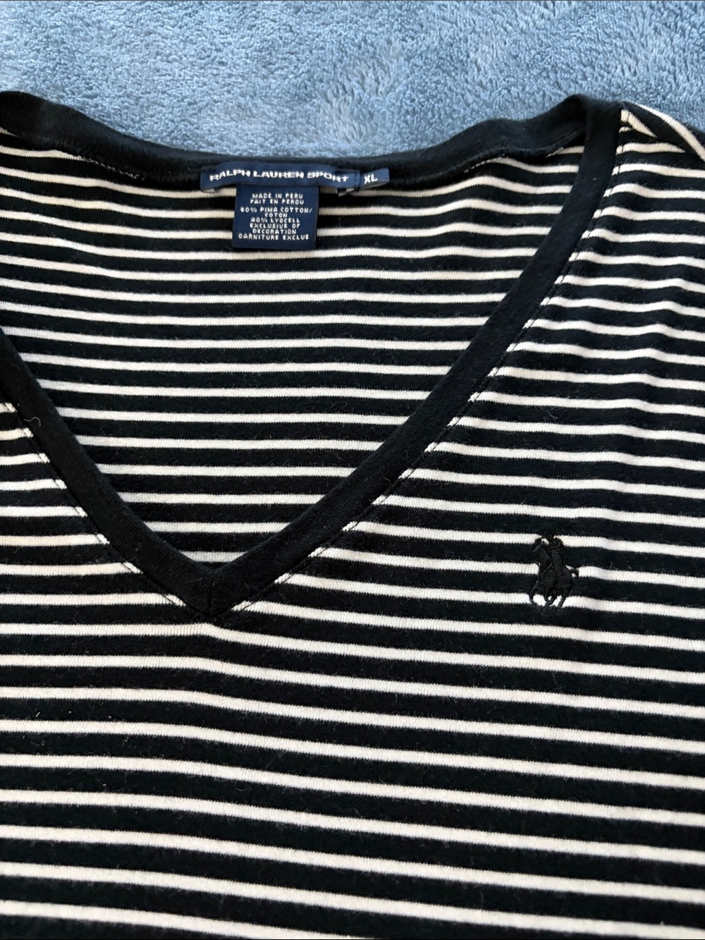 Ralph Lauren Black & White Striped V-Neck Tee